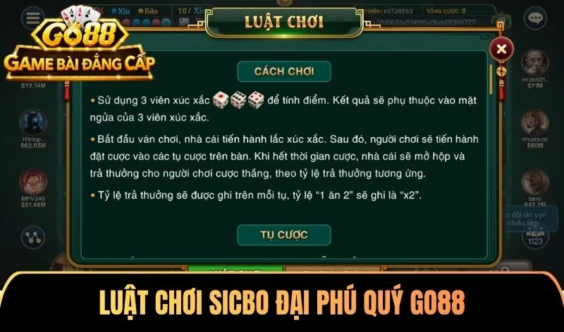 Luật chơi Sicbo Đại Phú Quý Go88